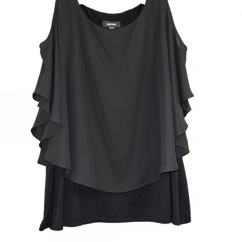 Karen Kane Womens Black Off Shoulder Blouse Top Sheer Overlay Size 0X
